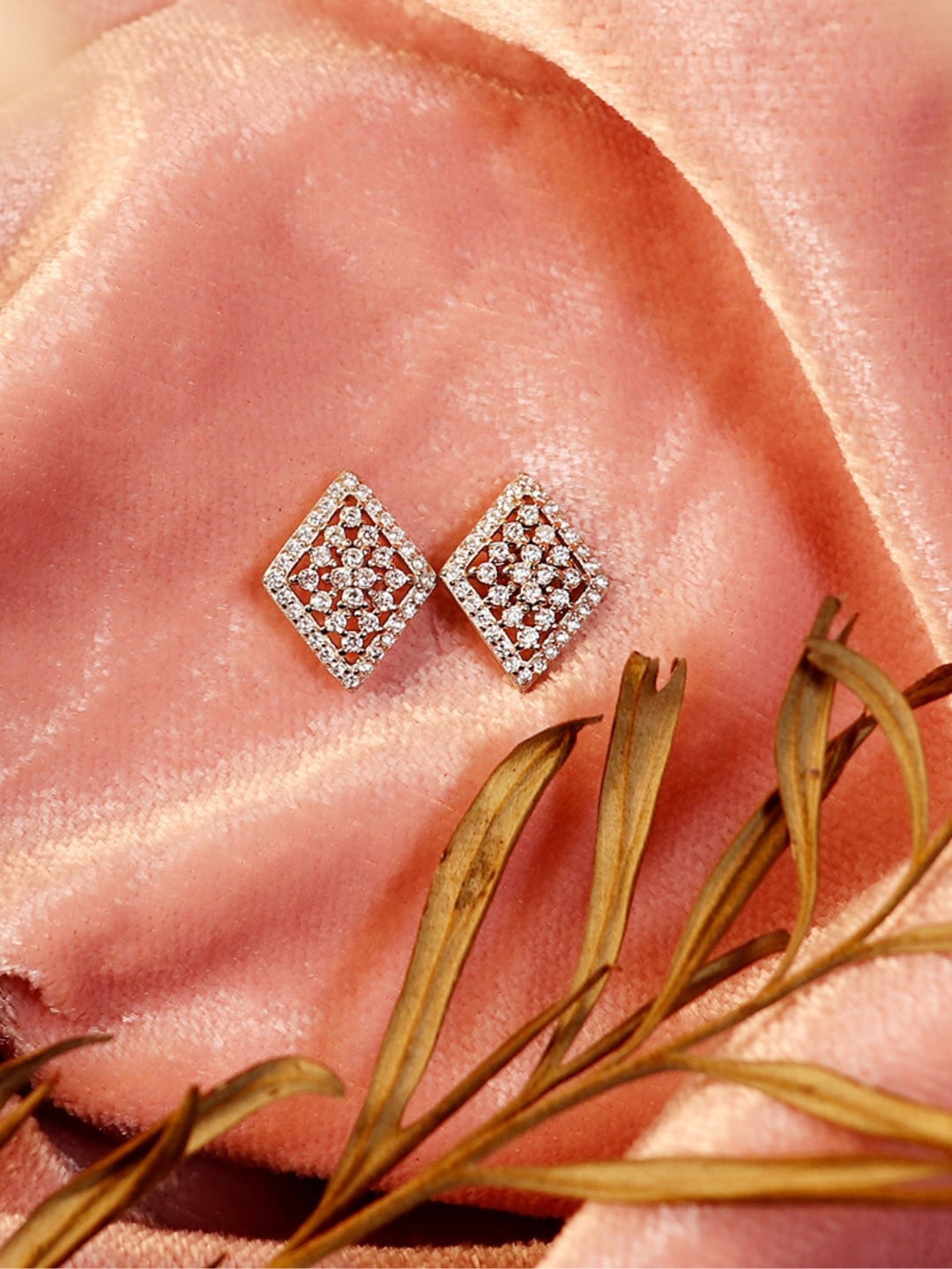 

Zarkan Rhodium-Plated American Diamond-Studded Contemporary Stud Earrings, Silver