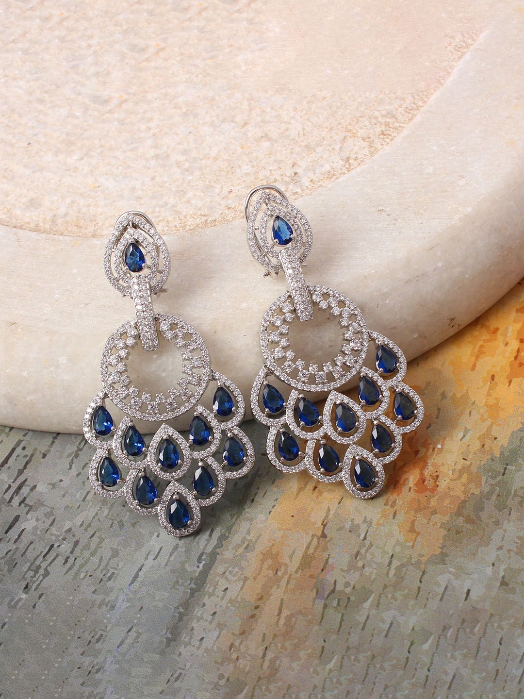 

Mirana Rhodium Plated American Diamond Studded Drop Earrings, Silver