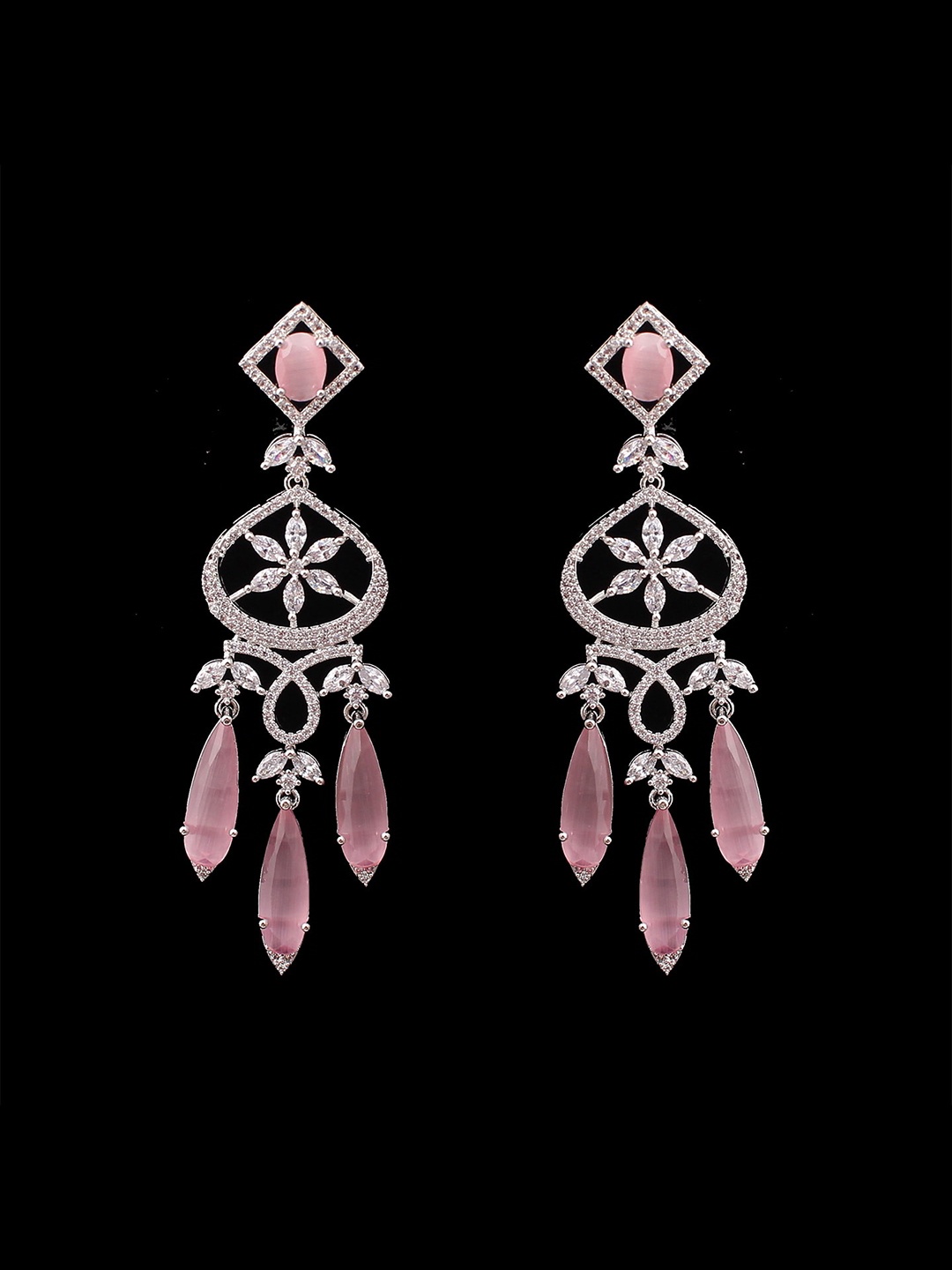 

Mirana Rhodium Plated American Diamond Studded Drop Earrings, Silver