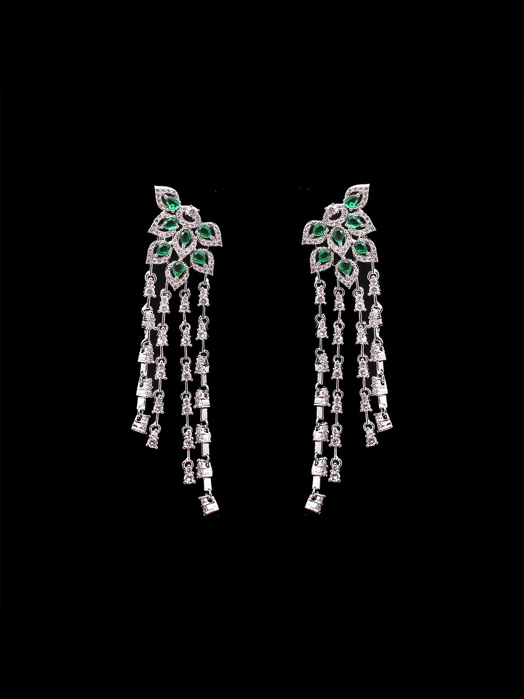 

Mirana Rhodium Plated AD Studded Contemporary Drop Earrings, Silver