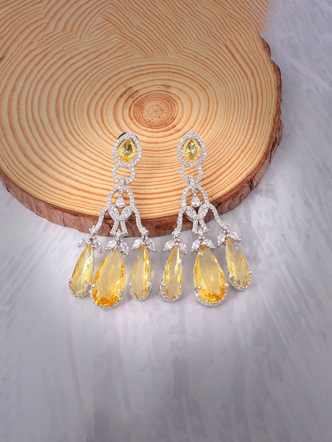 

Mirana Rhodium Plated AD Studded Contemporary Drop Earrings, Silver