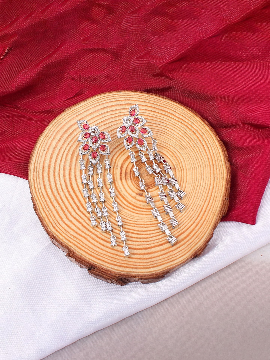 

Mirana Rhodium Plated AD Studded Contemporary Drop Earrings, Silver