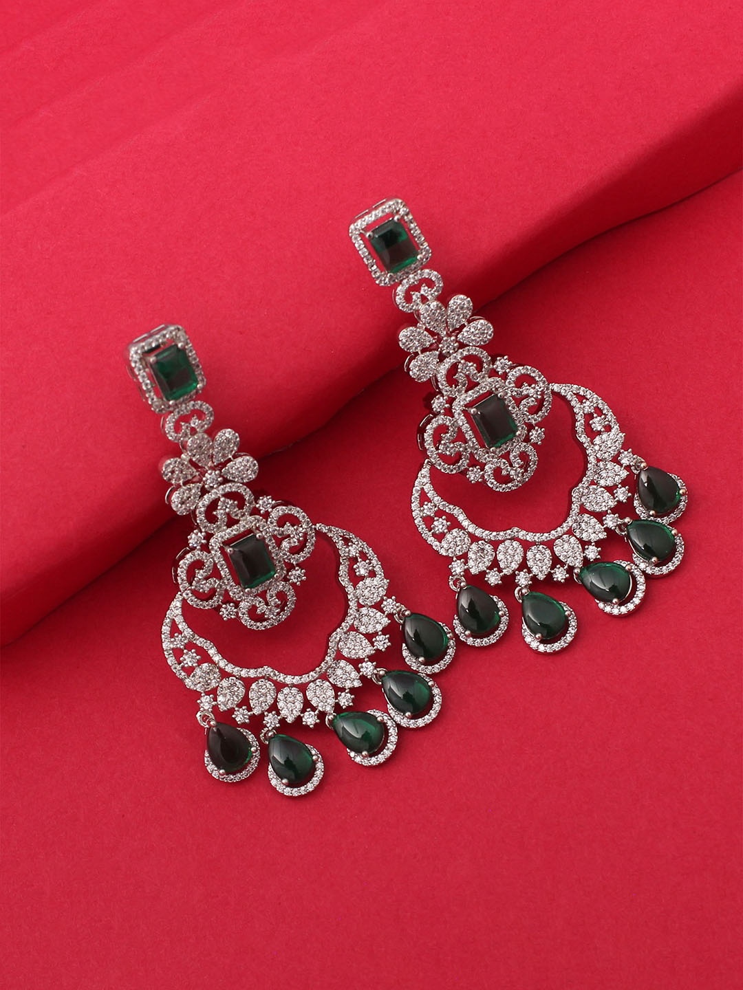 

Mirana Rhodium Plated Contemporary Chandbalis Earrings, Silver