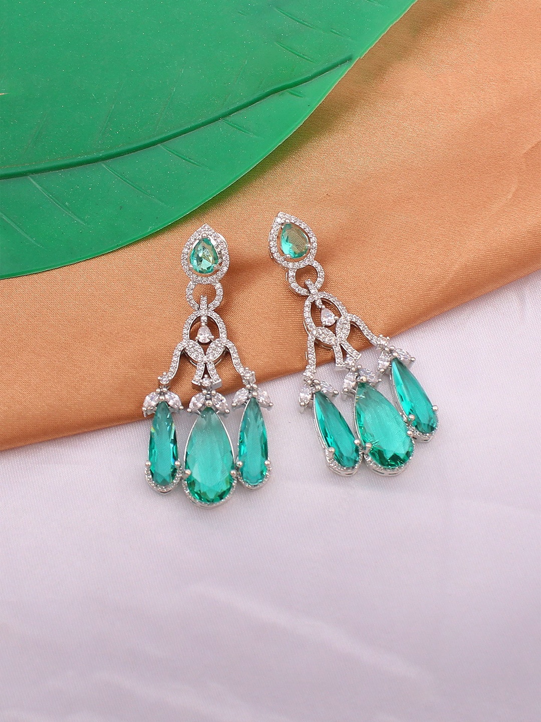 

Mirana American Diamond Rhodium-Plated Contemporary Drop Earrings, Silver