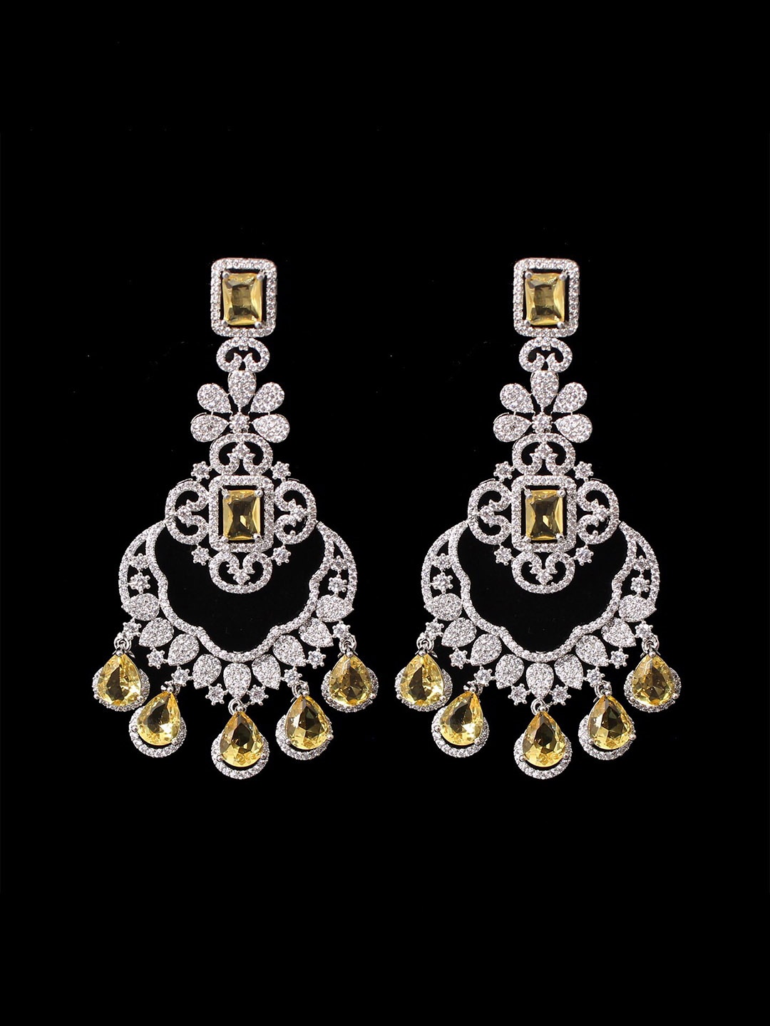 

Mirana American Diamond Rhodium-Plated Contemporary Drop Earrings, Silver