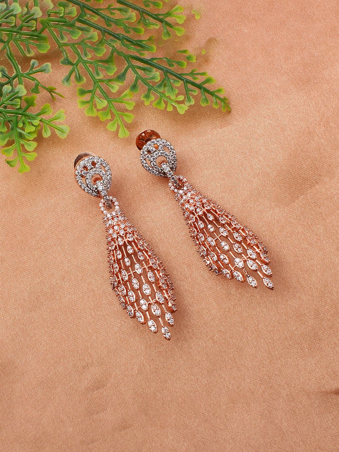 

Mirana Rose Gold Plated American Diamond Studded Drop Earrings