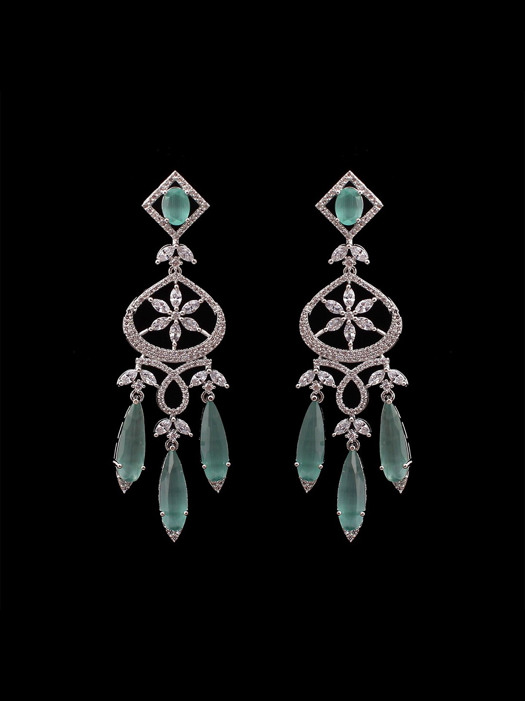 

Mirana Rhodium Plated American Diamond Tear Drop Shaped Drop Earrings, Silver