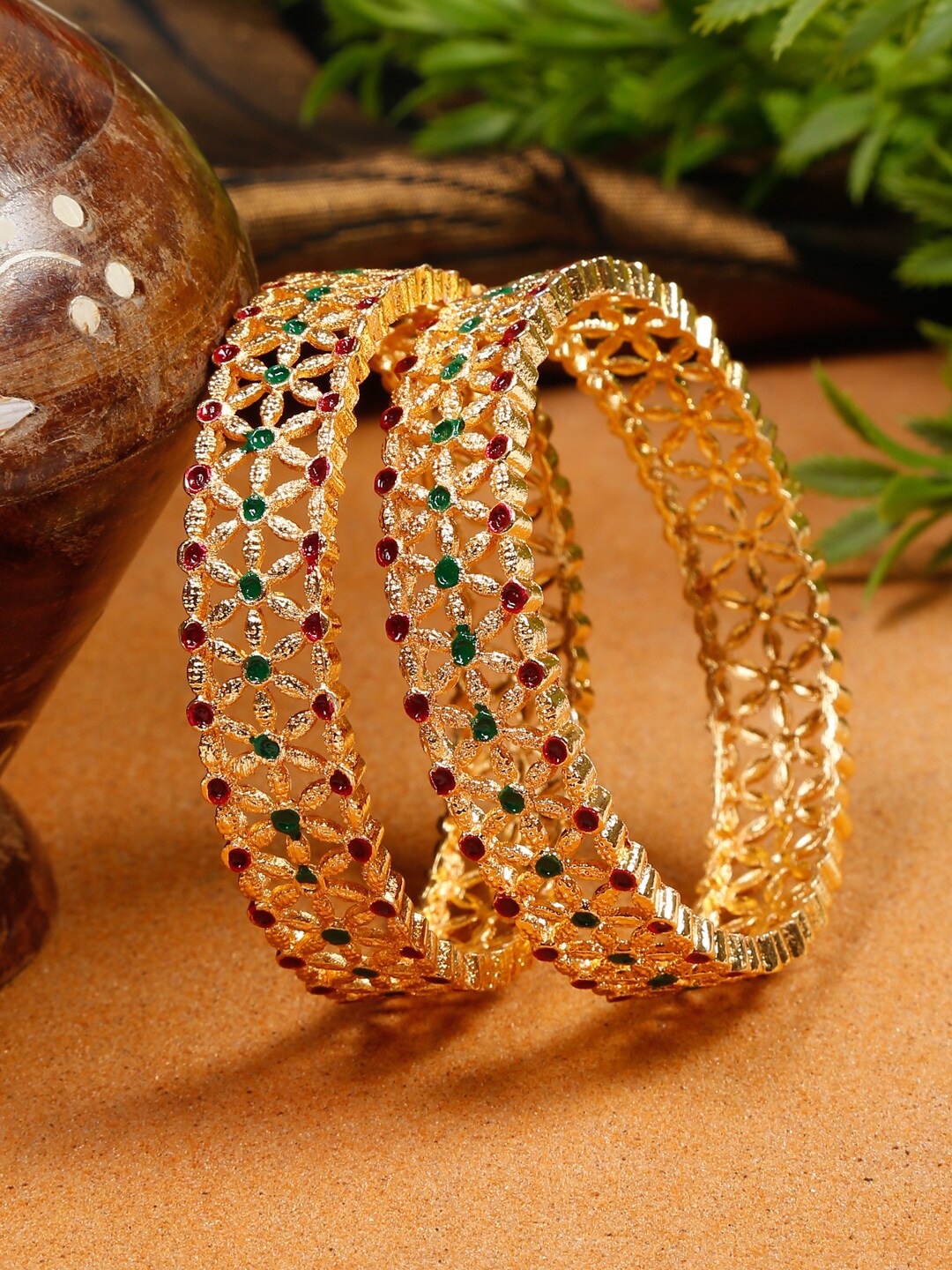 

Anouk Set Of 2 Gold-plated Stone-studded Bangles