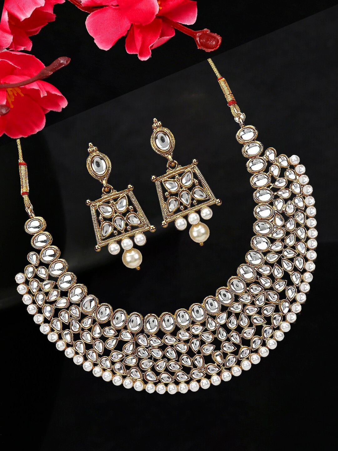 

Anouk Gold-plated Kundan-studded & Beaded Necklace With Earrings
