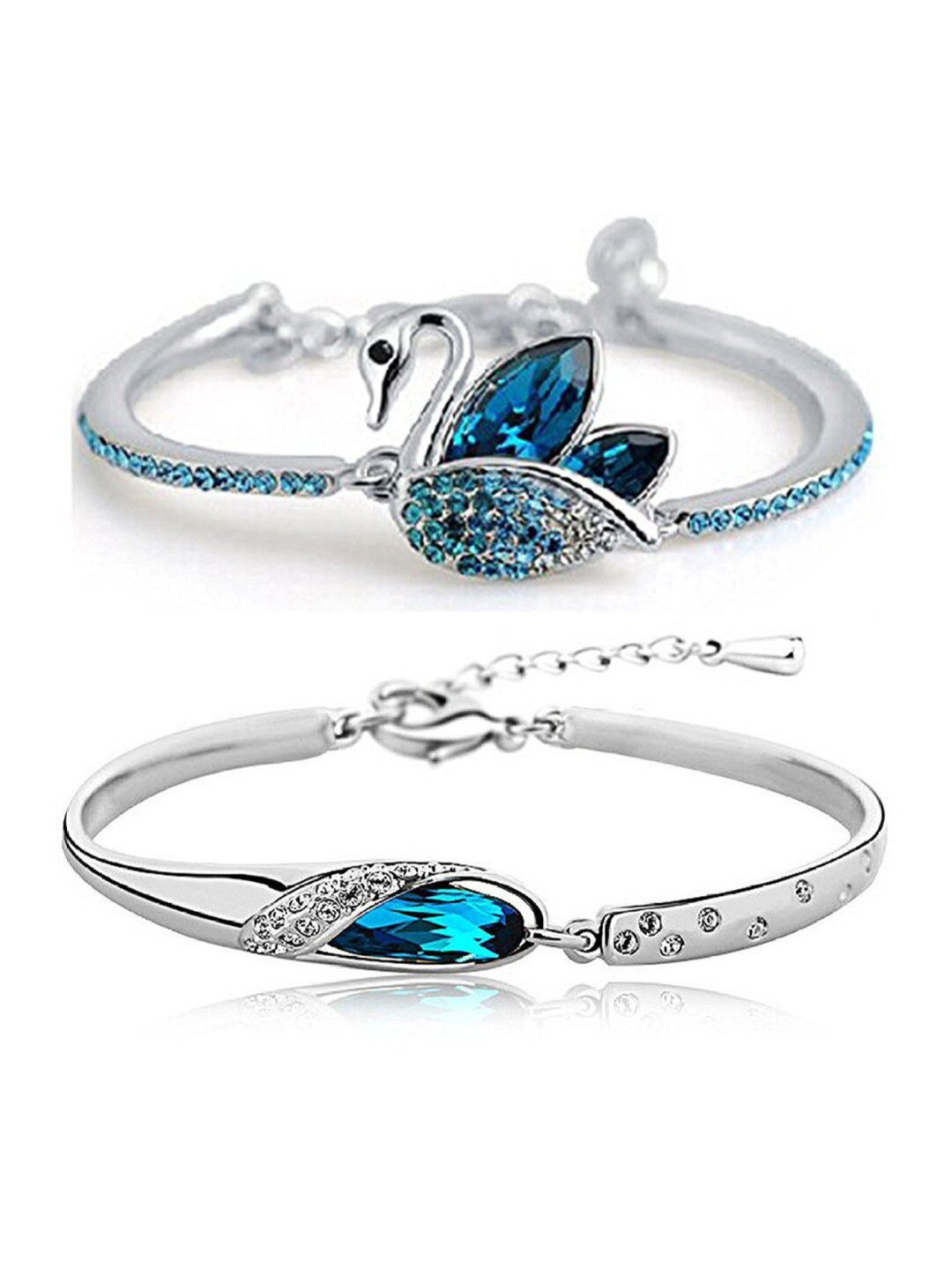 

DressBerry Set Of 2 Silver-Plated Stone-Studded Link Bracelets