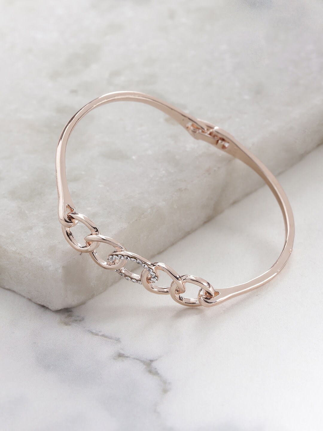 

DressBerry Rose Gold-Plated Stone-Studded Link Bracelet