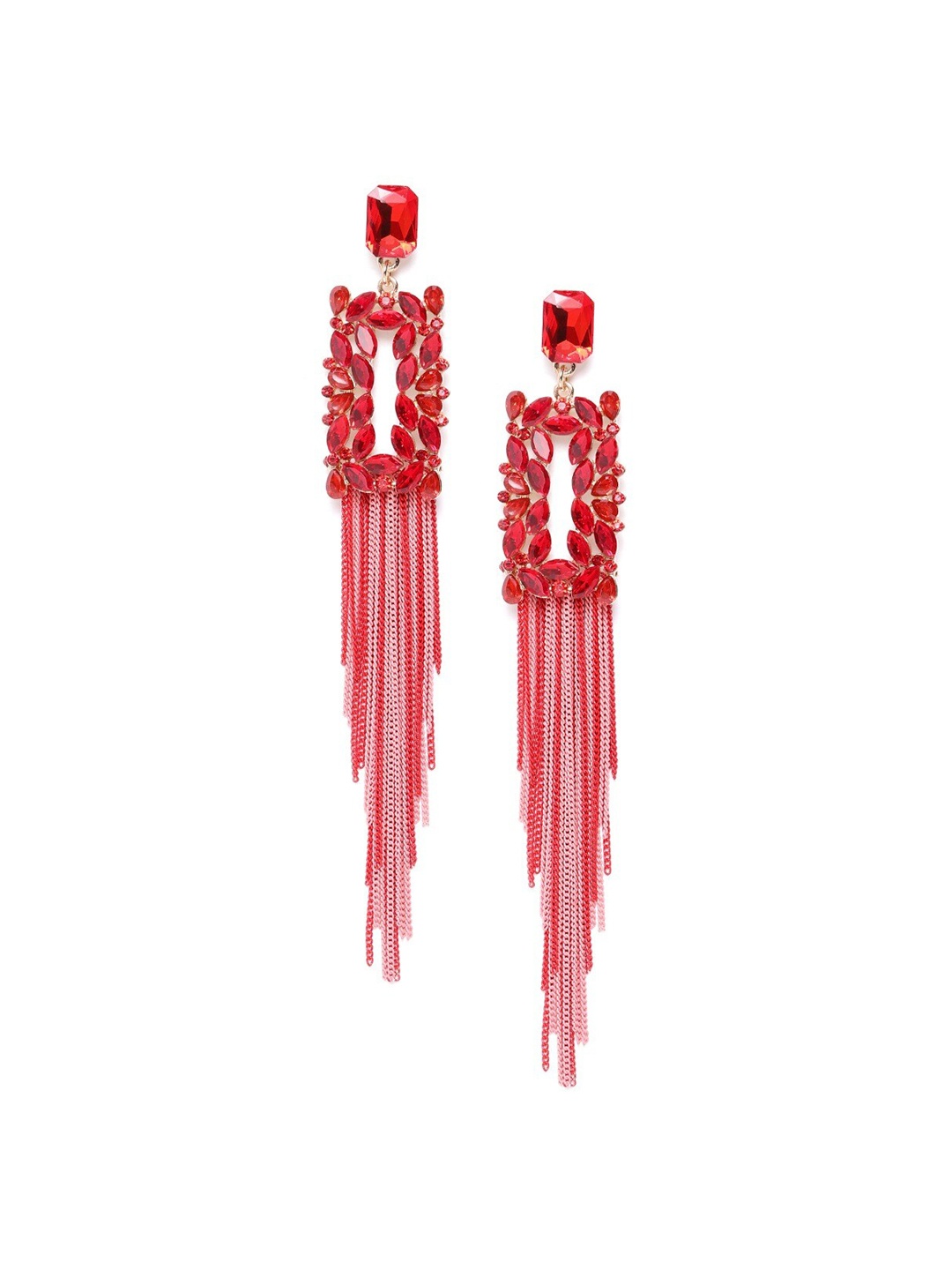 

DressBerry Gold-Plated Crystals-Studded Drop Earrings, Red