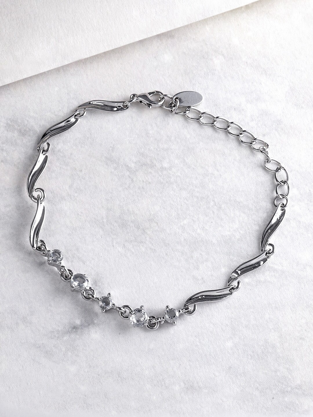 

DressBerry Silver-Plated Stone-Studded Link Bracelet