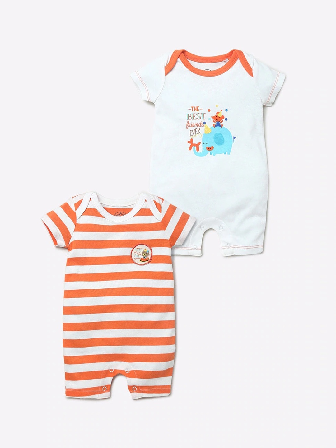 

JusCubs Infants Pack Of 2 Printed Cotton Rompers, White