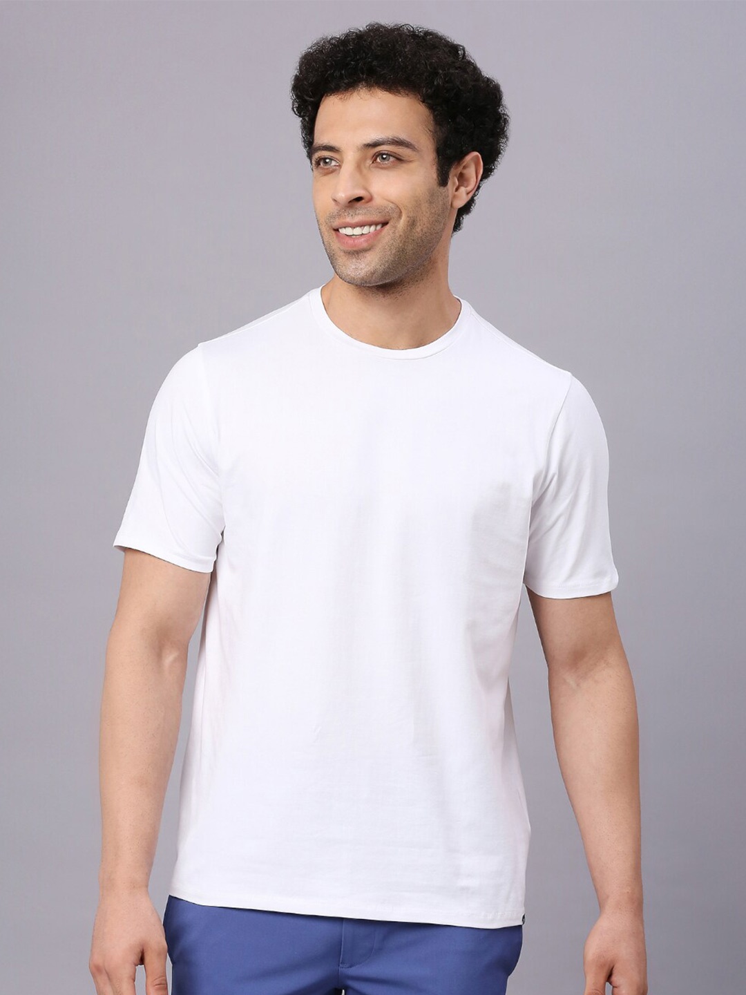 

ONEMILE Round Neck Casual T-Shirts, White