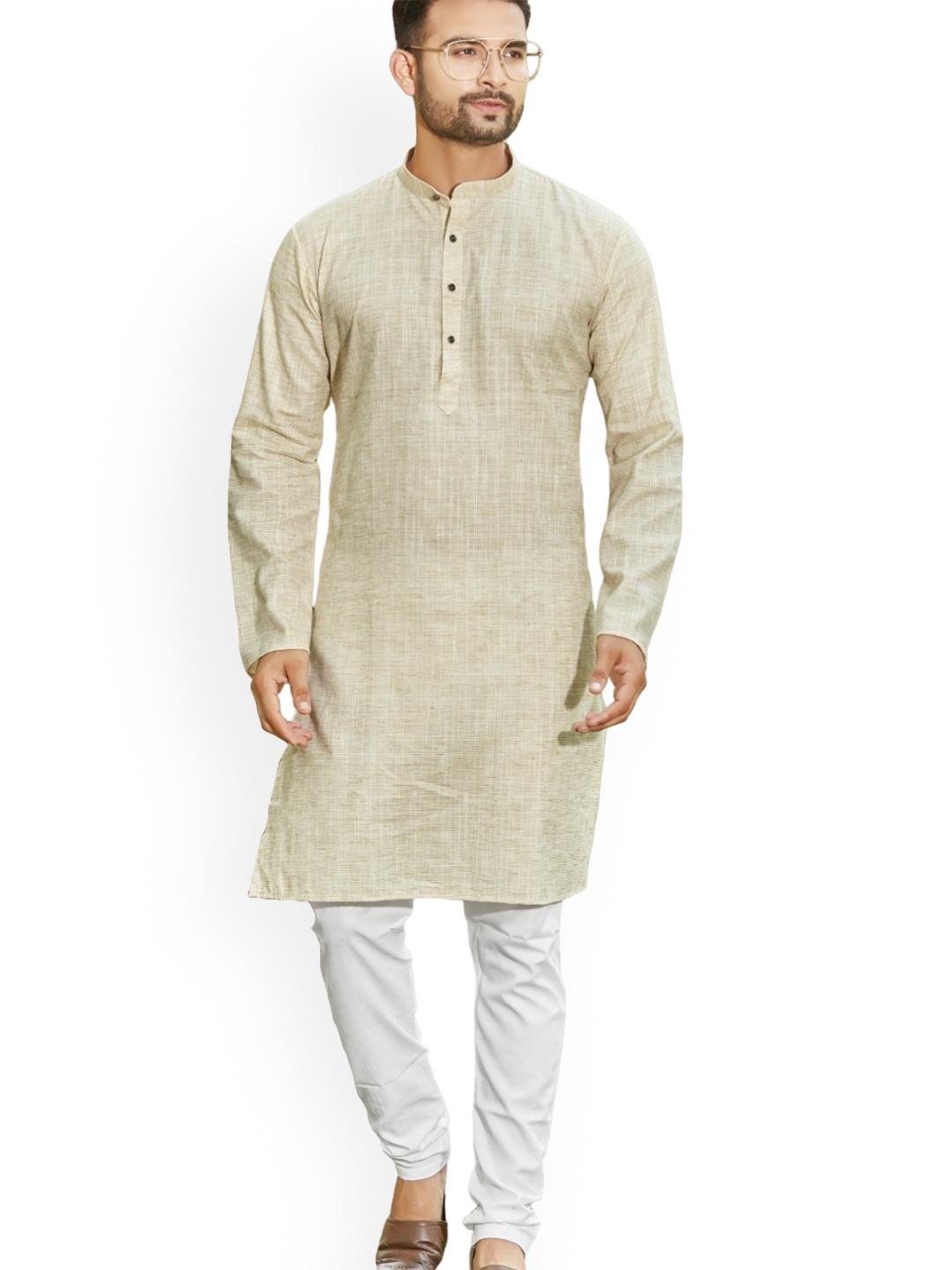 

Authentics Mandarin Collar Cotton Linen Kurta with Churidar, Yellow
