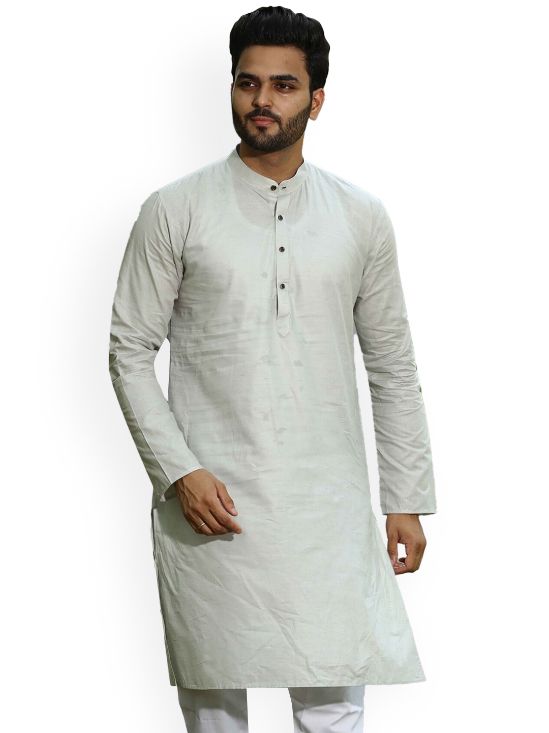 

Authentics Band Collar Regular Pure Cotton Straight Kurta with Pyjamas, Grey