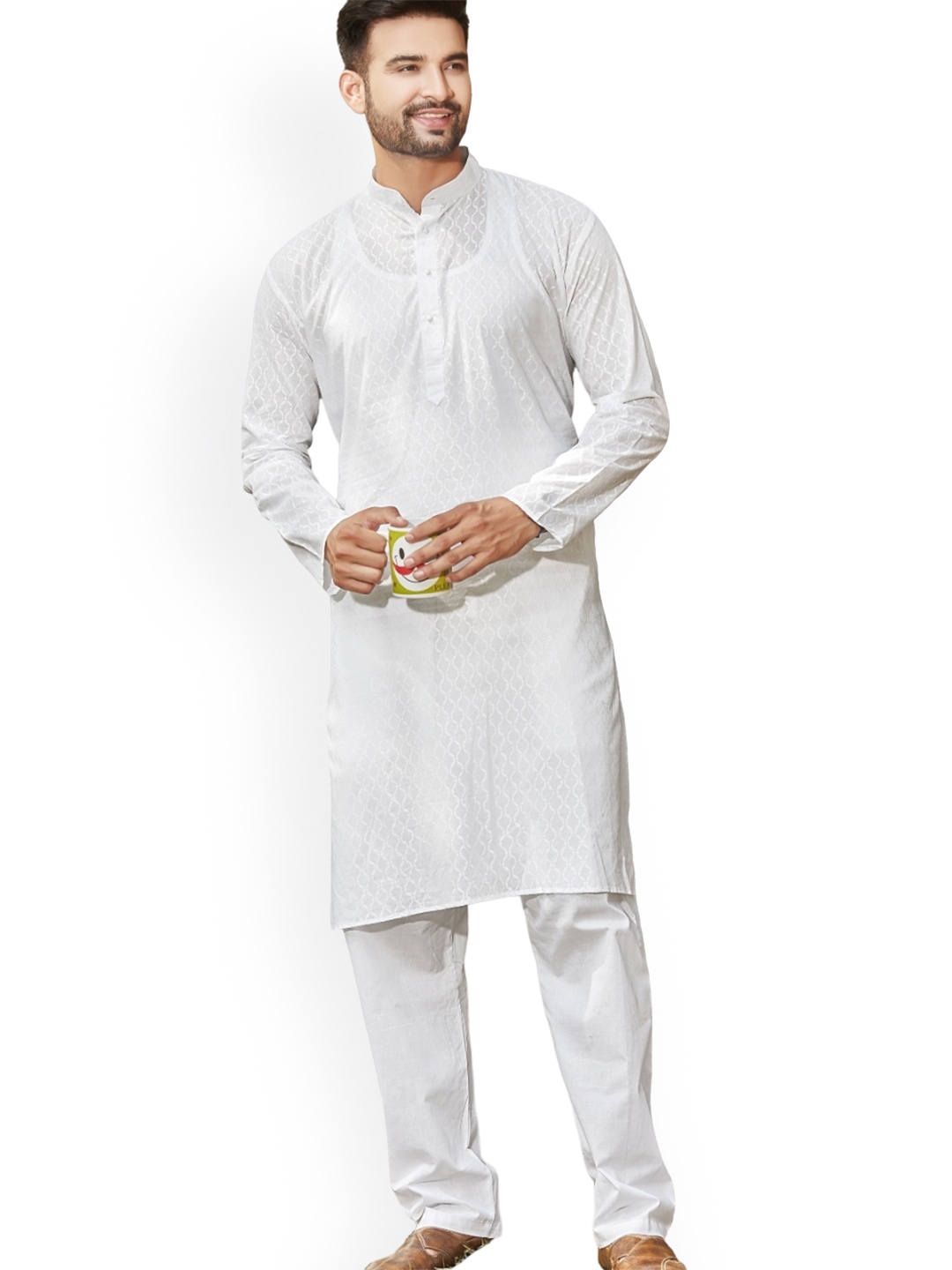 

Authentics Ethnic Motifs Embroidered Pure Cotton Kurta With Pyjamas, White