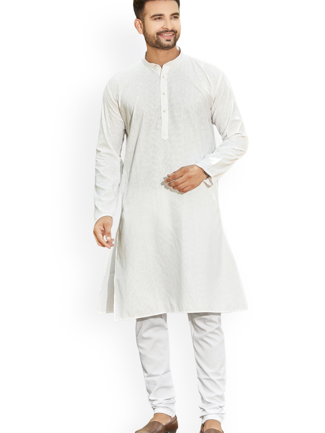 

Authentics Mandarin Collar Straight Regular Pure Cotton Kurta with Pyjamas, White