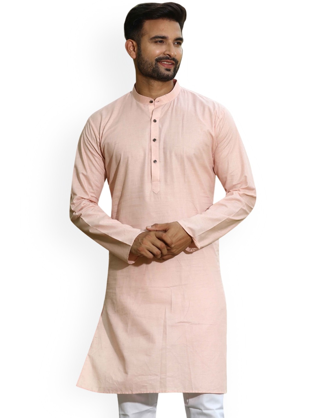 

Authentics Band Collar Regular Pure Cotton Straight Kurta with Pyjamas, Pink