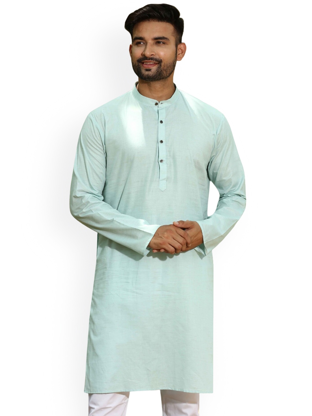 

Authentics Mandarin Collar Straight Regular Pure Cotton Kurta with Churidar, Blue