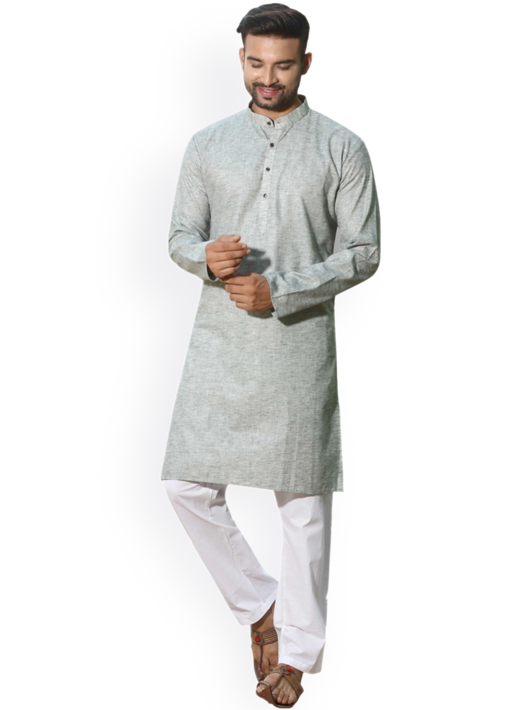 

Authentics Mandarin Collar Kurta With Pyjamas, Grey