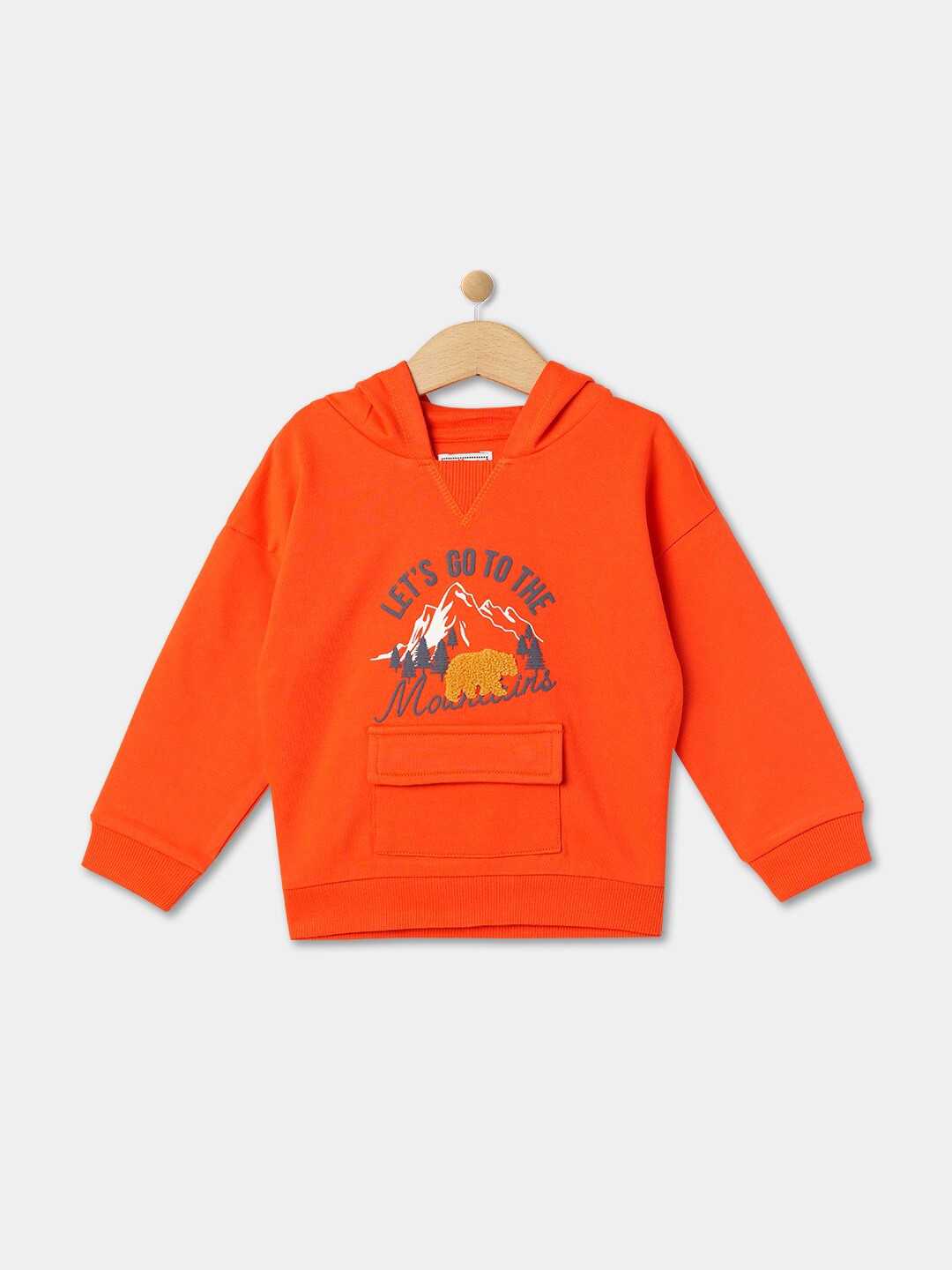 

R&B Boys Printed Hooded Cotton Sweatshirt, Orange