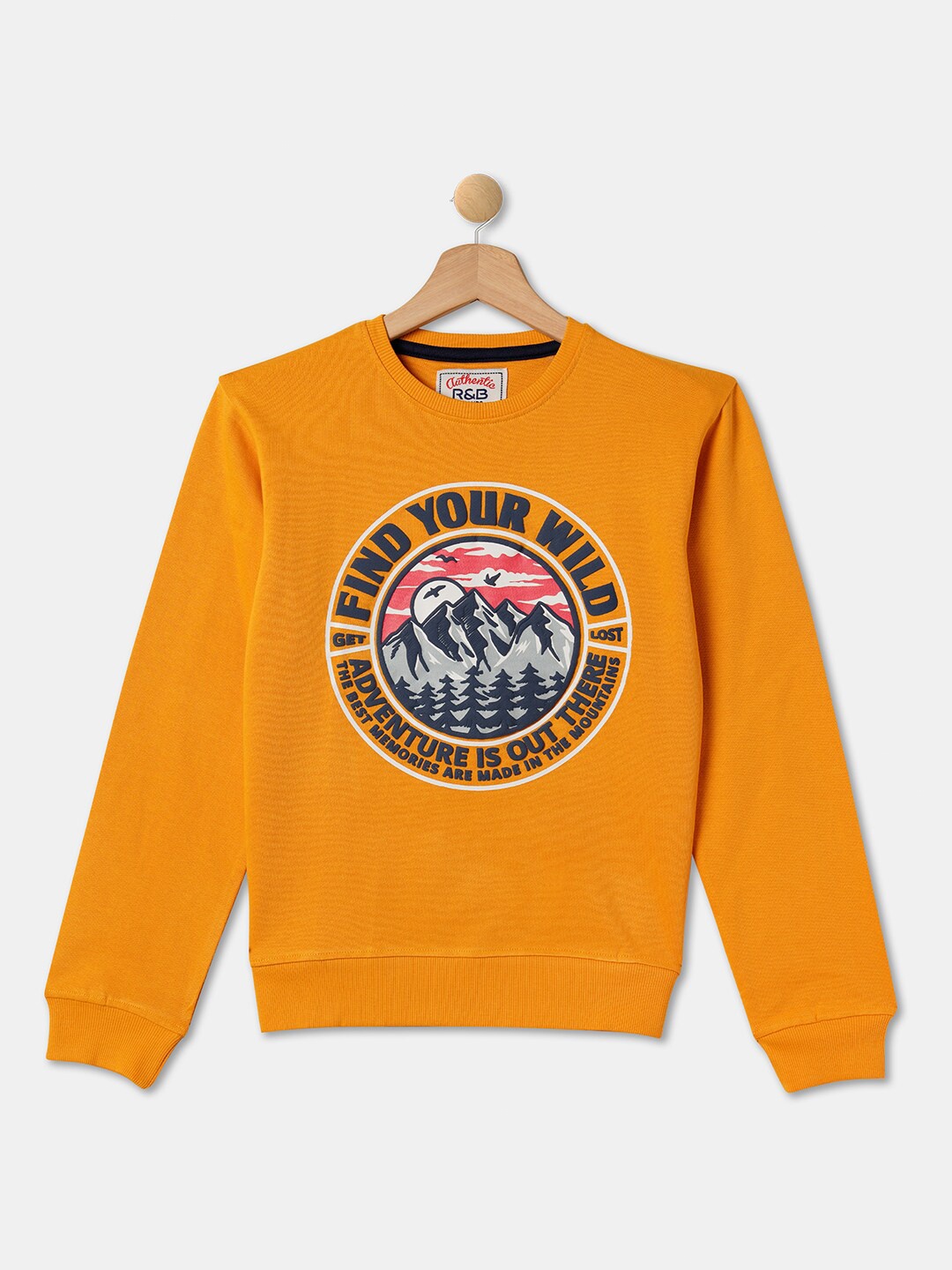 

R&B Boys Graphic Printed Cotton Pullover, Mustard
