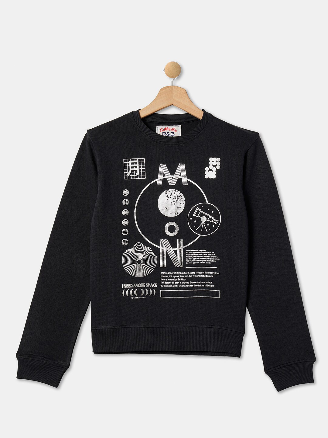 

R&B Boys Printed Cotton Sweatshirt, Black