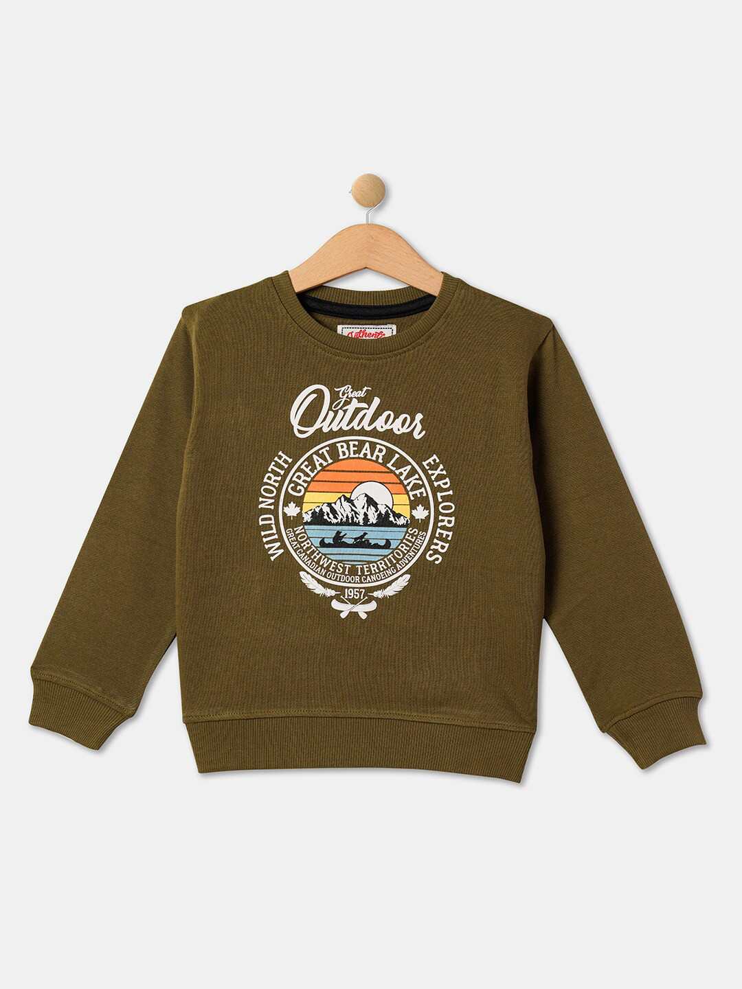 

R&B Boys Graphic Printed Cotton Pullover, Olive