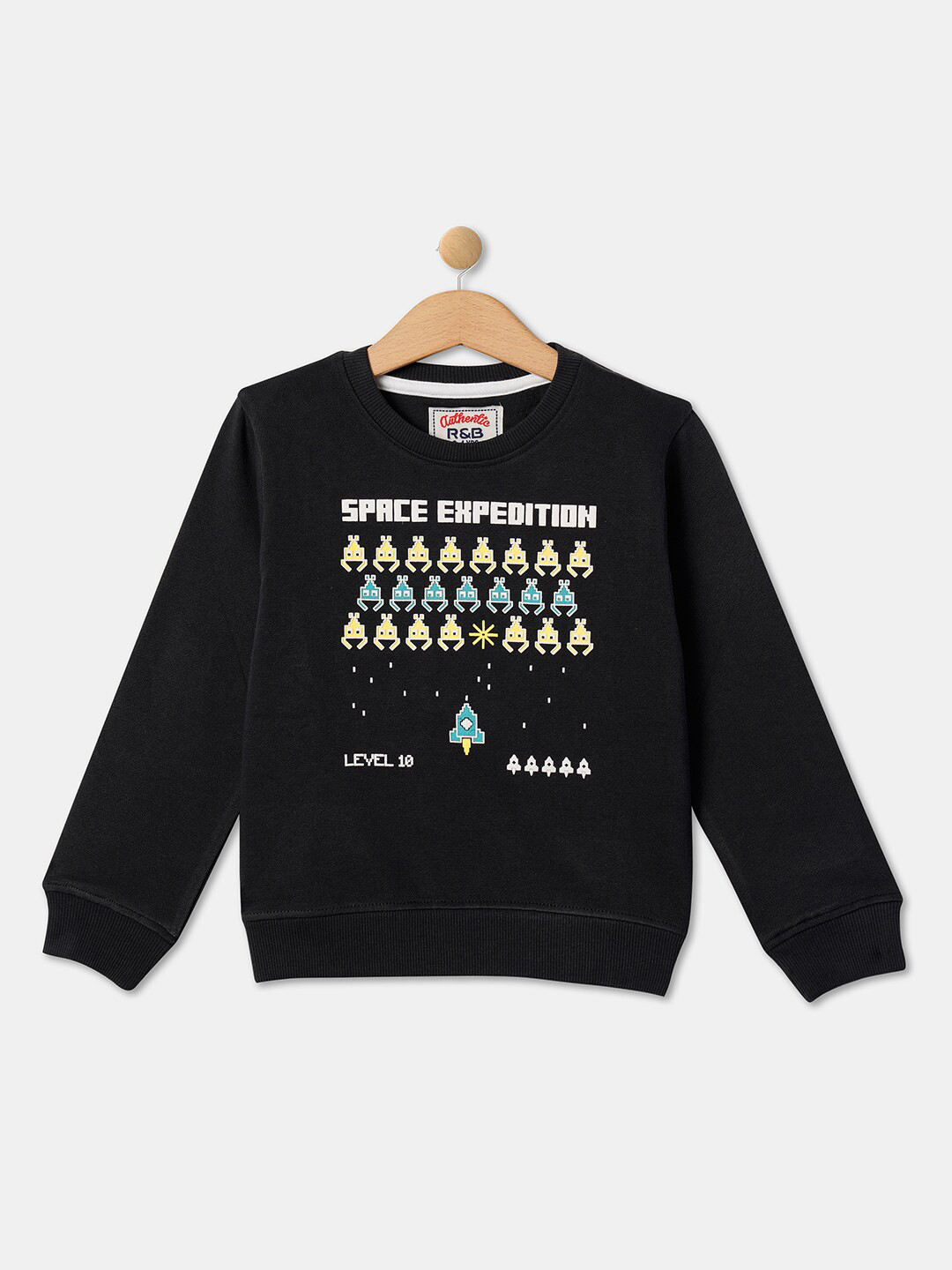 

R&B Boys Printed Cotton Sweatshirt, Black