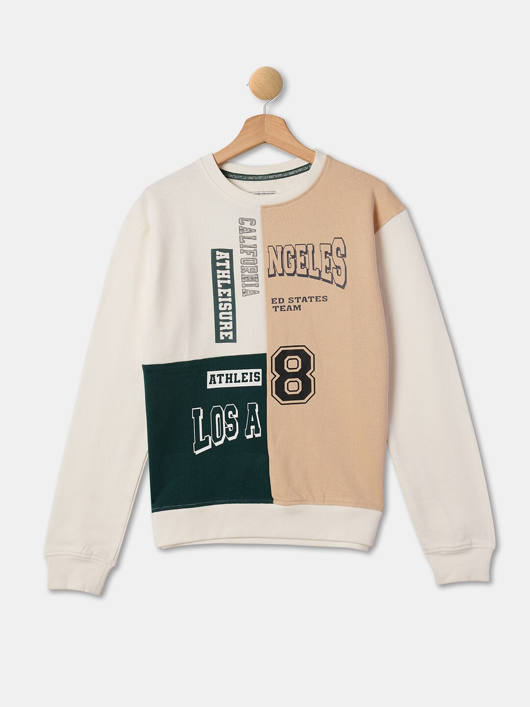 

R&B Boys Typography Printed Cotton Sweatshirt, Beige