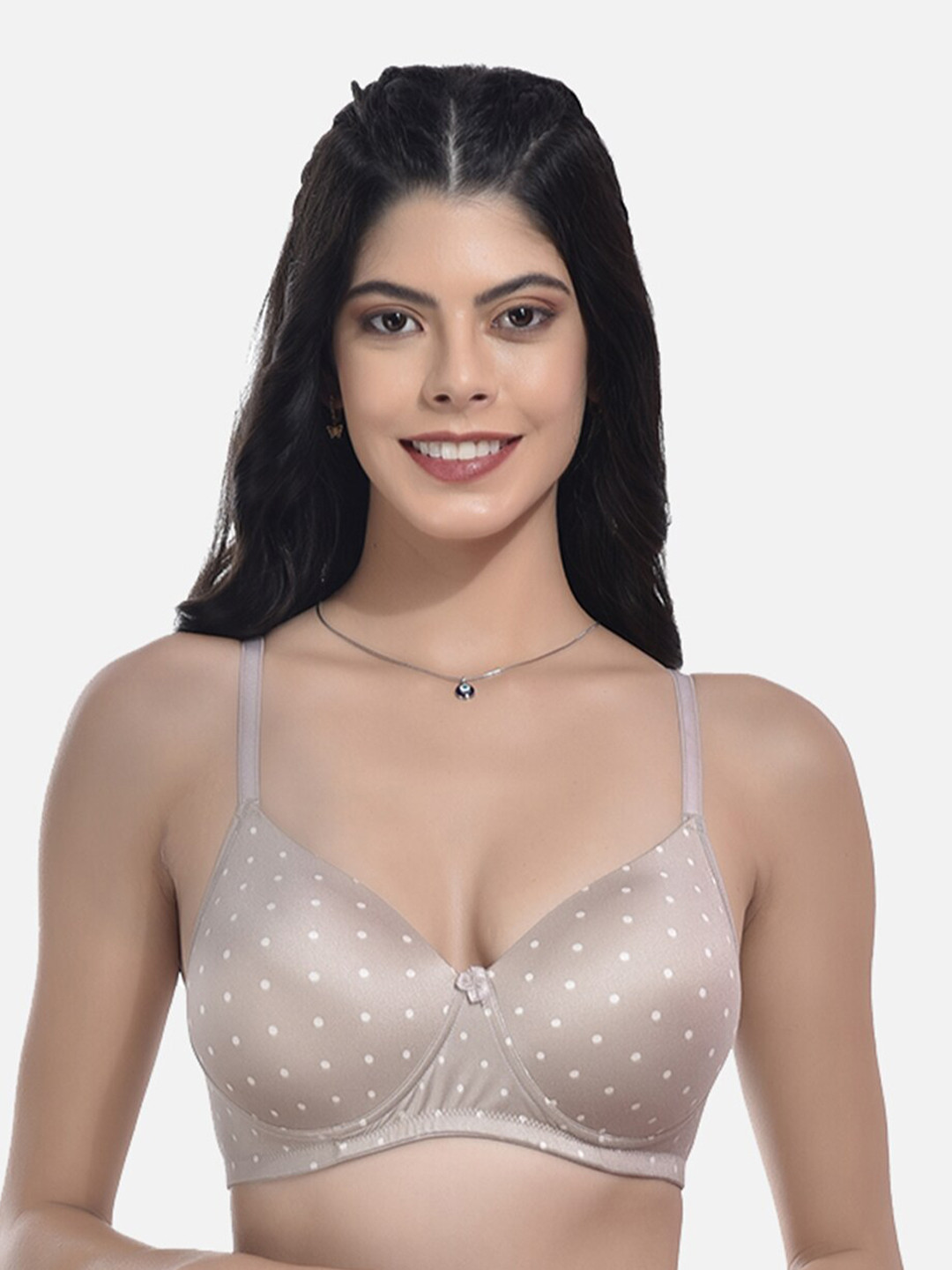 

StyFun Polka Dots Printed Full Coverage All Day Comfort Super Support Cotton T-Shirt Bra, Gold