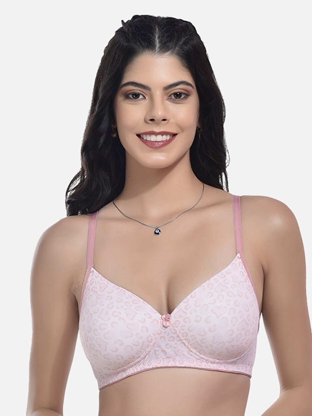 

StyFun Conversational Print Full Coverage All Day Comfort Super Support Cotton T-Shirt Bra, Pink