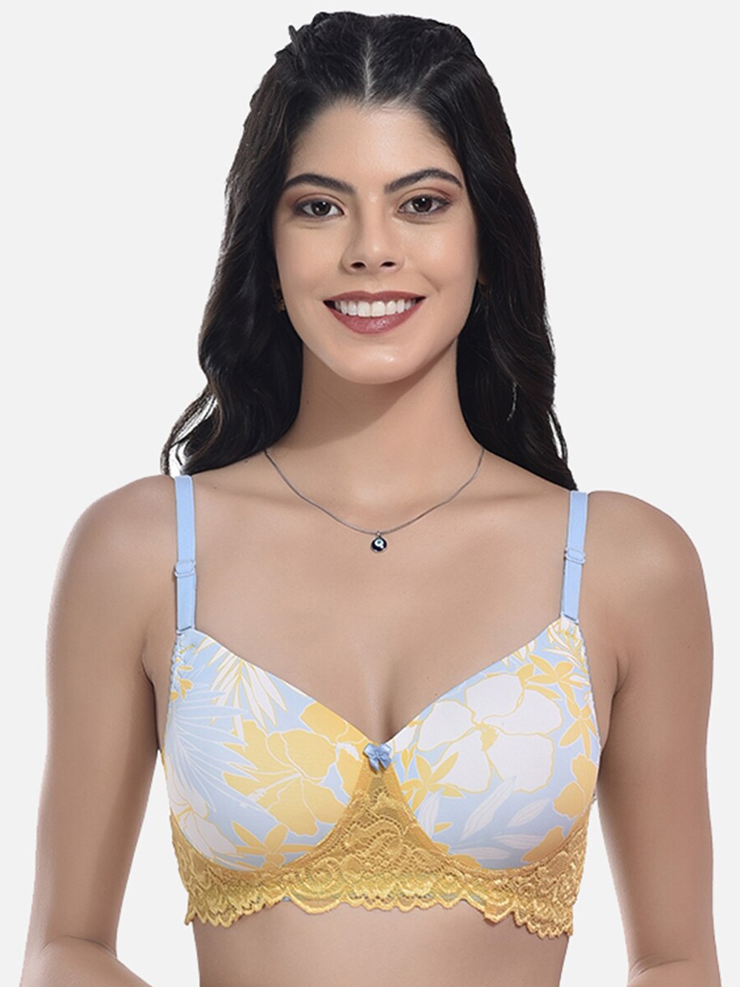 

StyFun Floral Printed Full Coverage All Day Comfort Cotton T-Shirt Bra, Yellow