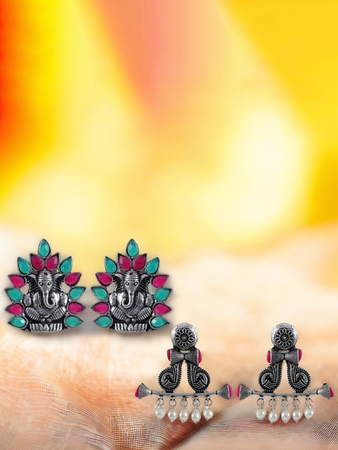 

UNIVERSITY TRENDZ Set Of 2 Classic Oxidised Studs, Black