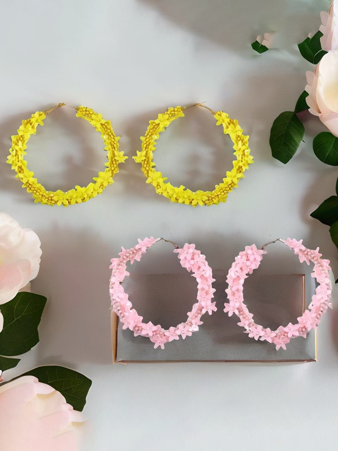 

UNIVERSITY TRENDZ Artificial Stones and Beads Hoop Earrings, Multi