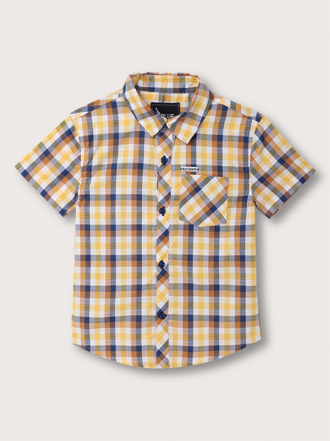 

Blue Giraffe Boys Checked Cotton Casual Shirt, Yellow