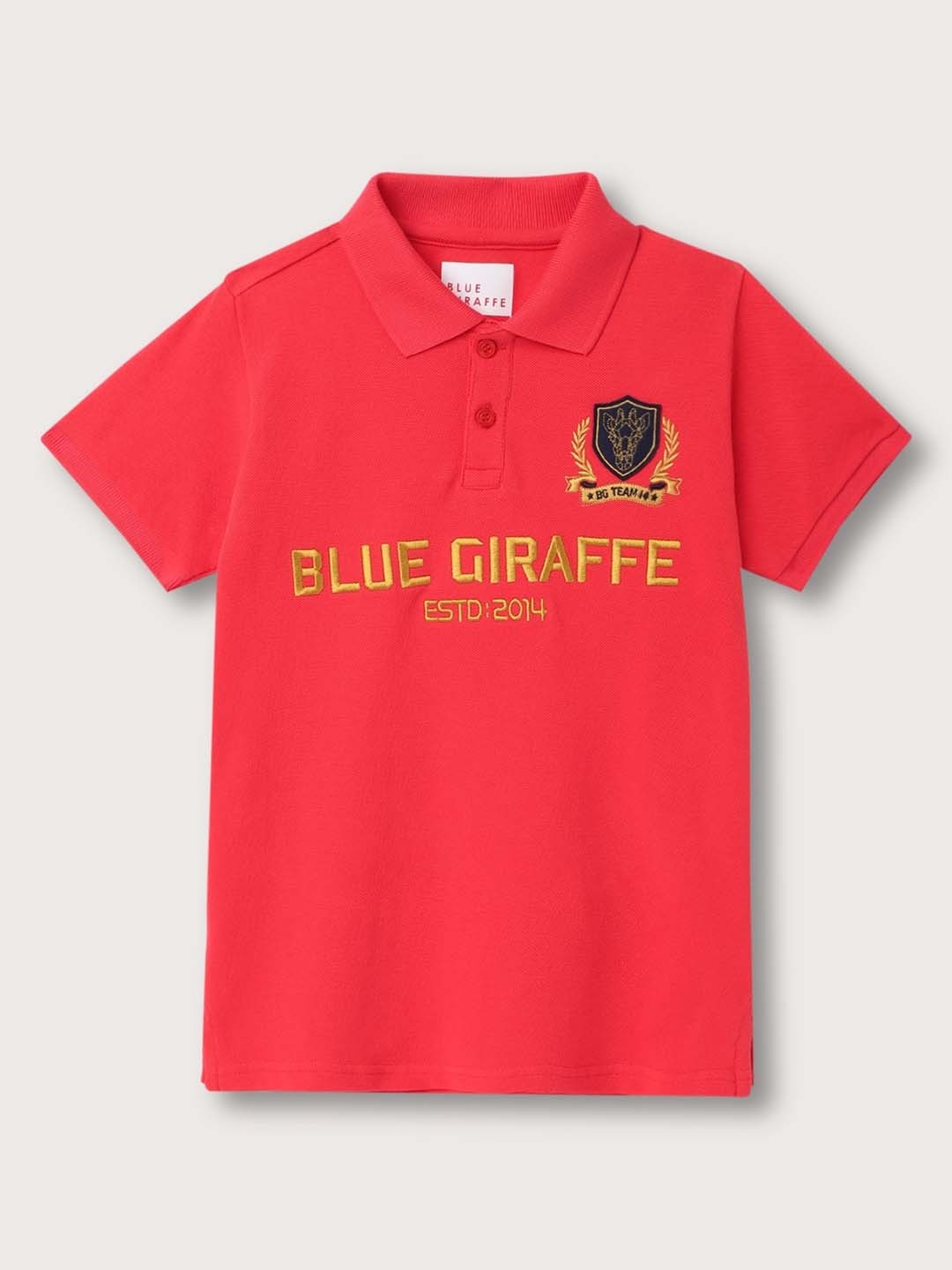 

Blue Giraffe Boys Typography Printed Polo Collar Pure Cotton T-shirt, Red
