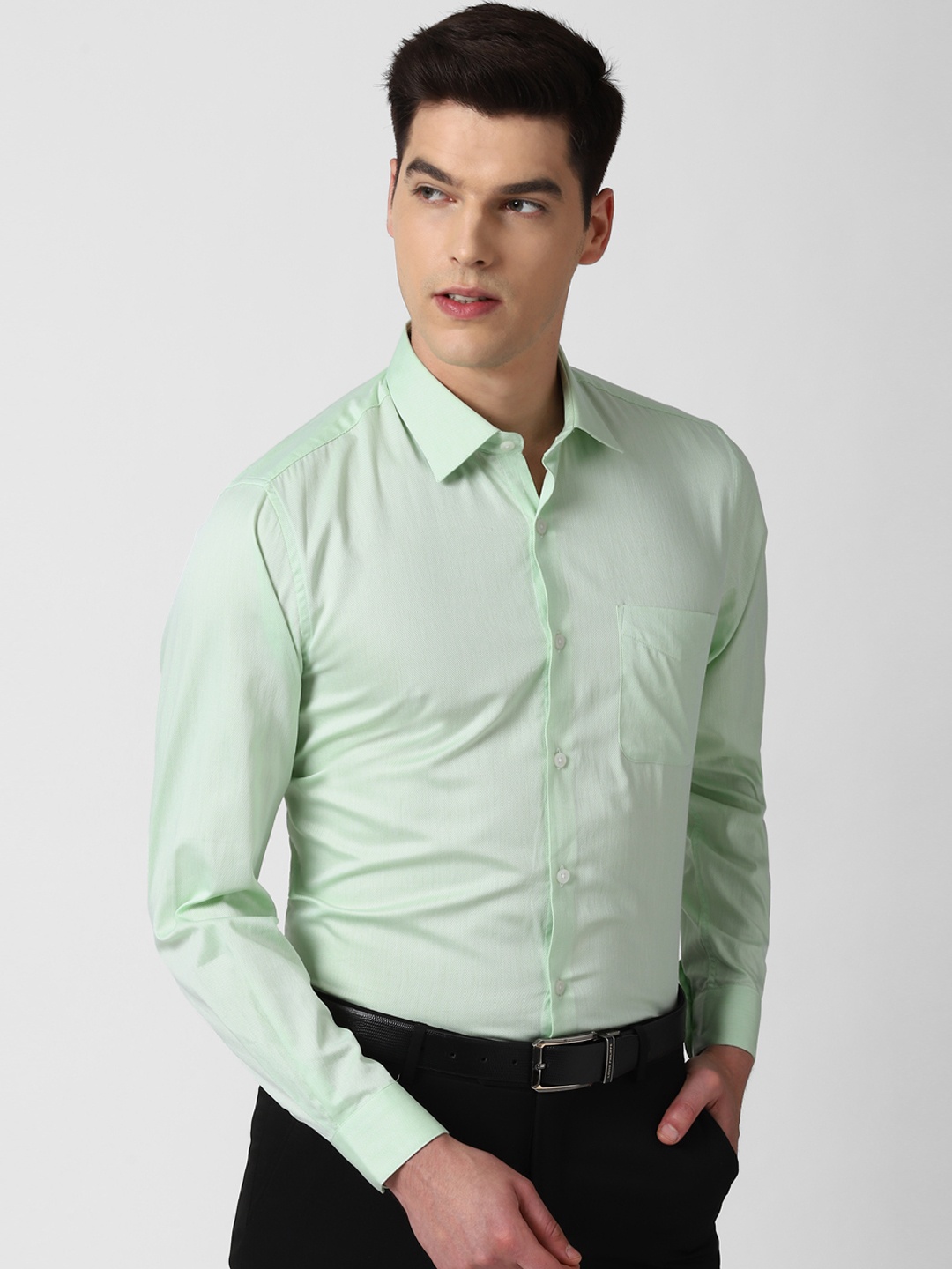 

Peter England Elite Men Green Regular Fit Self Design Formal Shirt