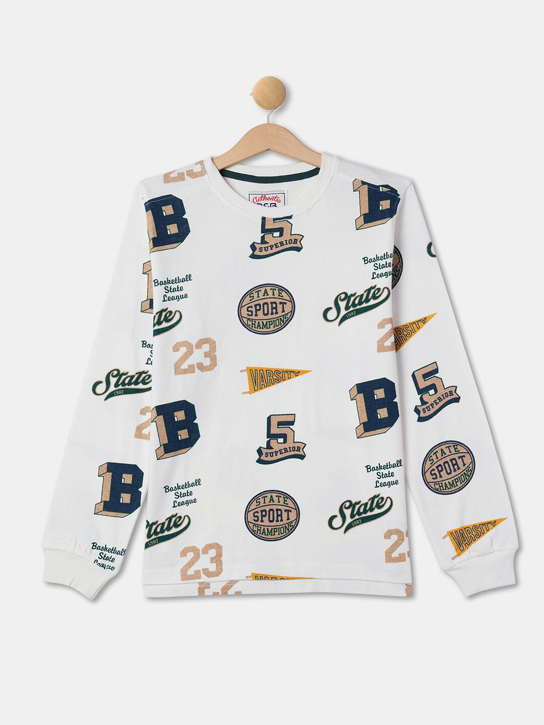 

R&B Boys Sports Printed Round Neck Cotton T-Shirt, White