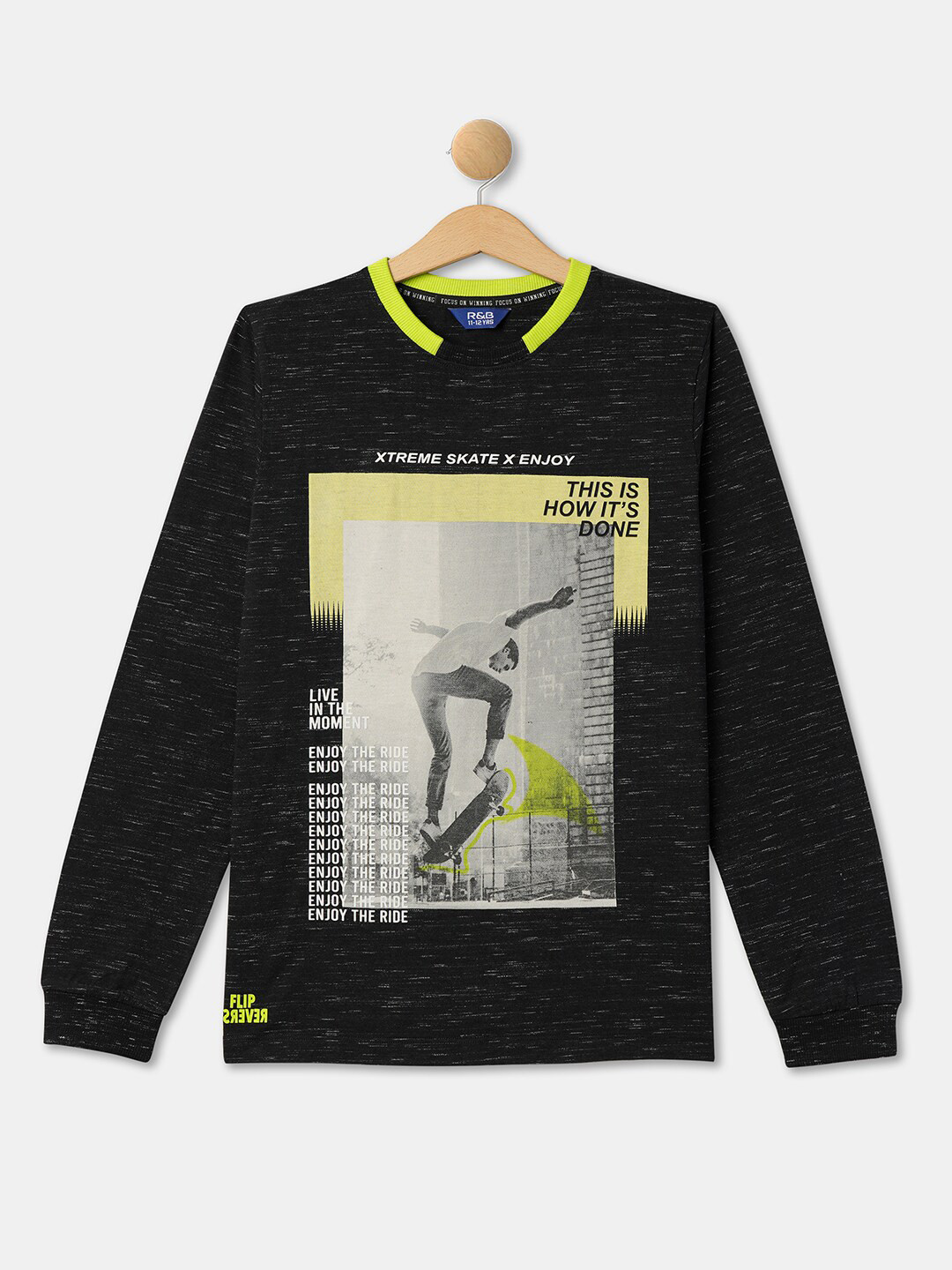 

R&B Boys Graphic Printed Round Neck Cotton T-shirt, Black