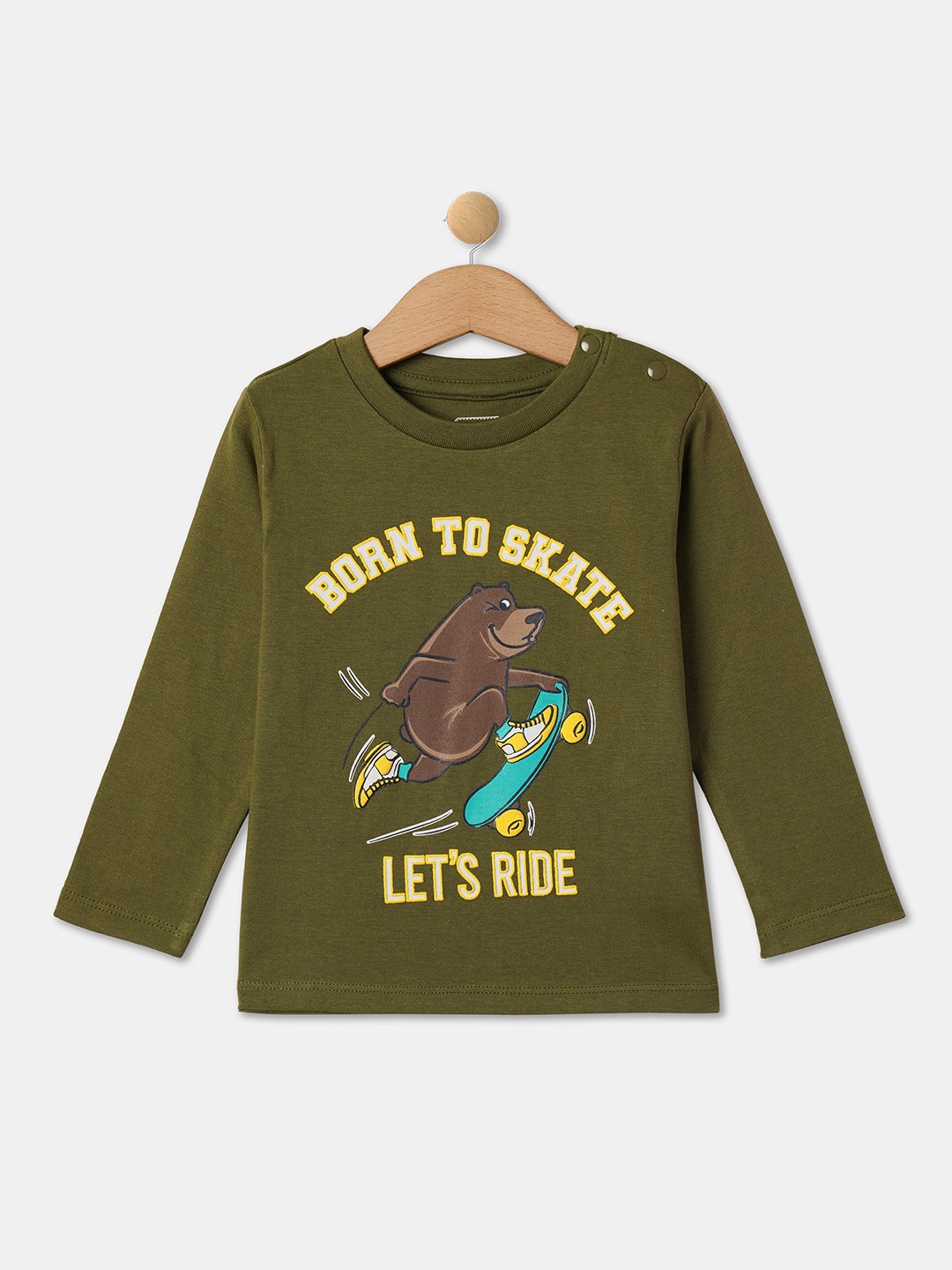 

R&B Infant Boys Graphic Printed Round Neck Cotton T-Shirt, Olive