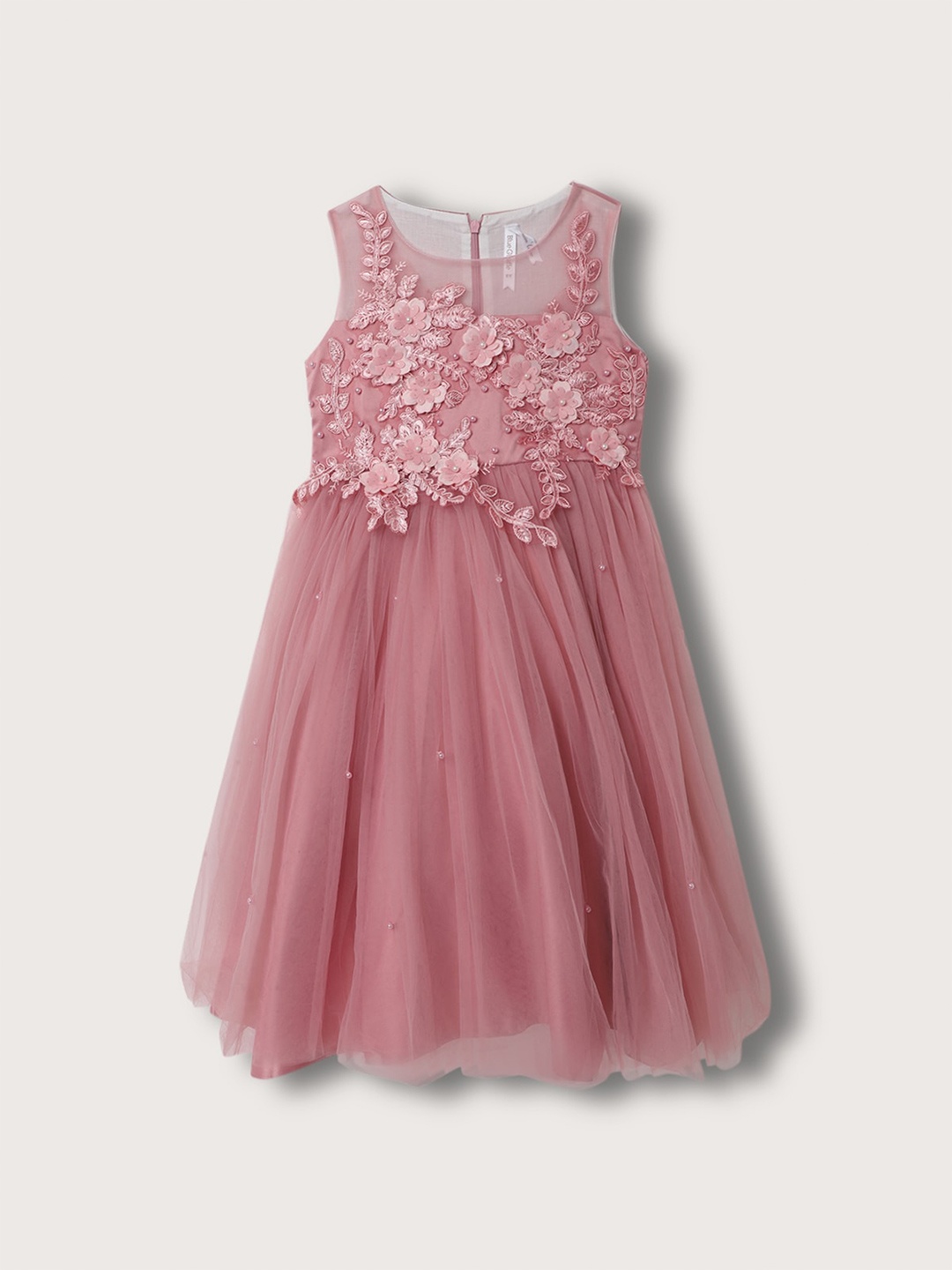 

Blue Giraffe Girls Floral Embroidered Applique Embellished Fit & Flare Dress, Peach