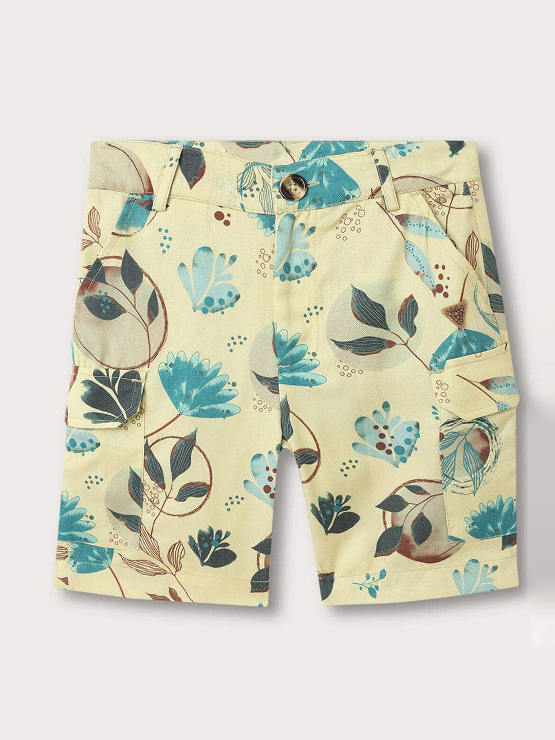 

Blue Giraffe Boys Mid-Rise Floral Printed Shorts, Yellow