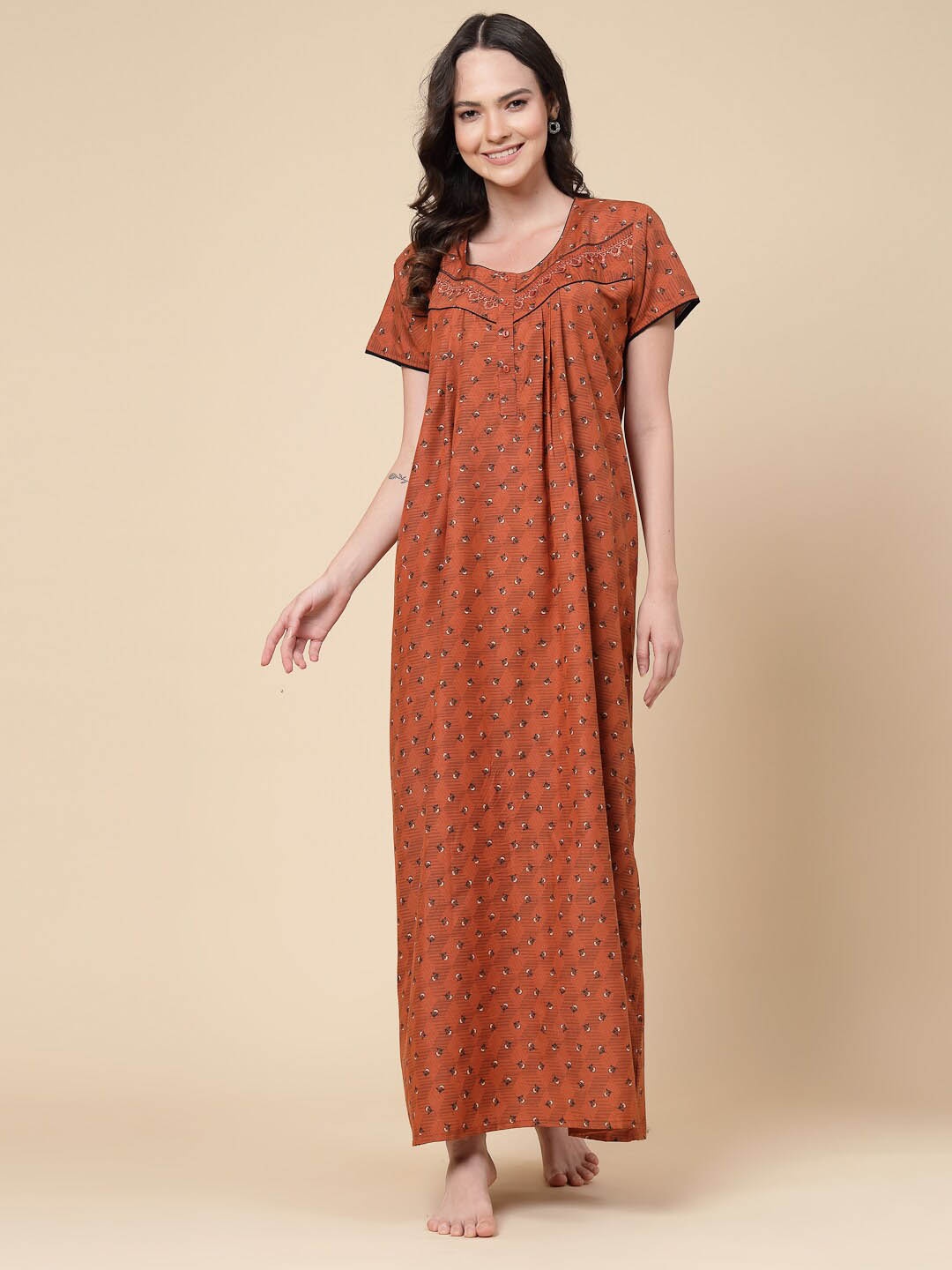 

Sweet Dreams Printed Short Sleeved Maxi Nightdress, Orange