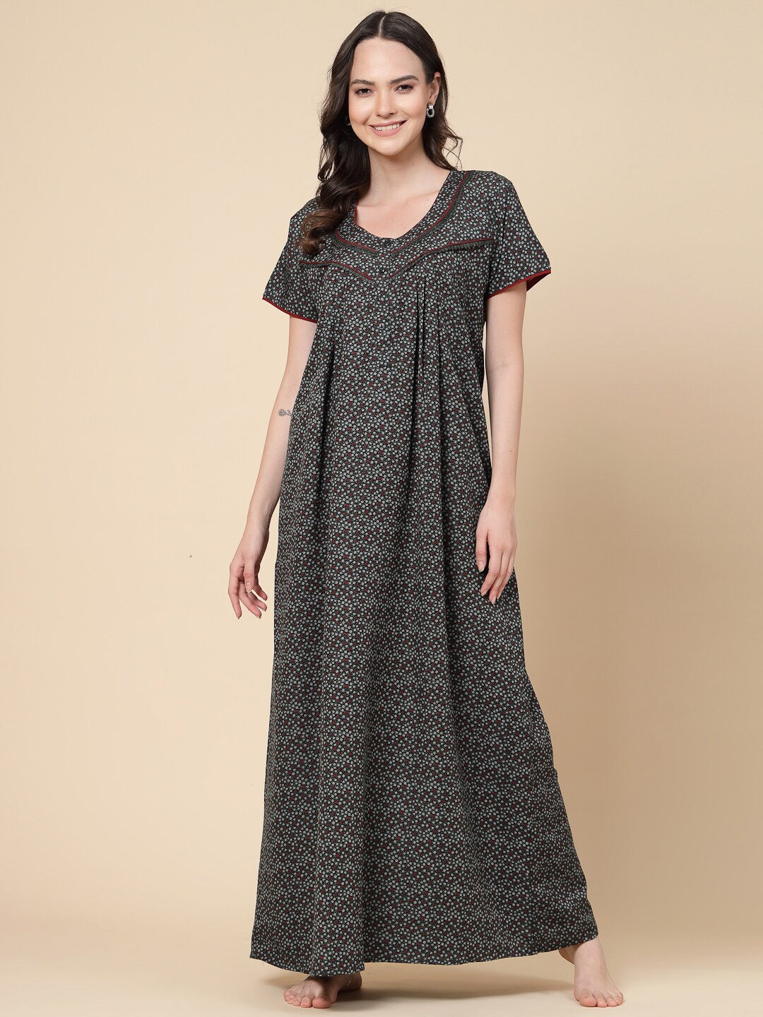 

Sweet Dreams Printed Short Sleeved Maxi Nightdress, Green