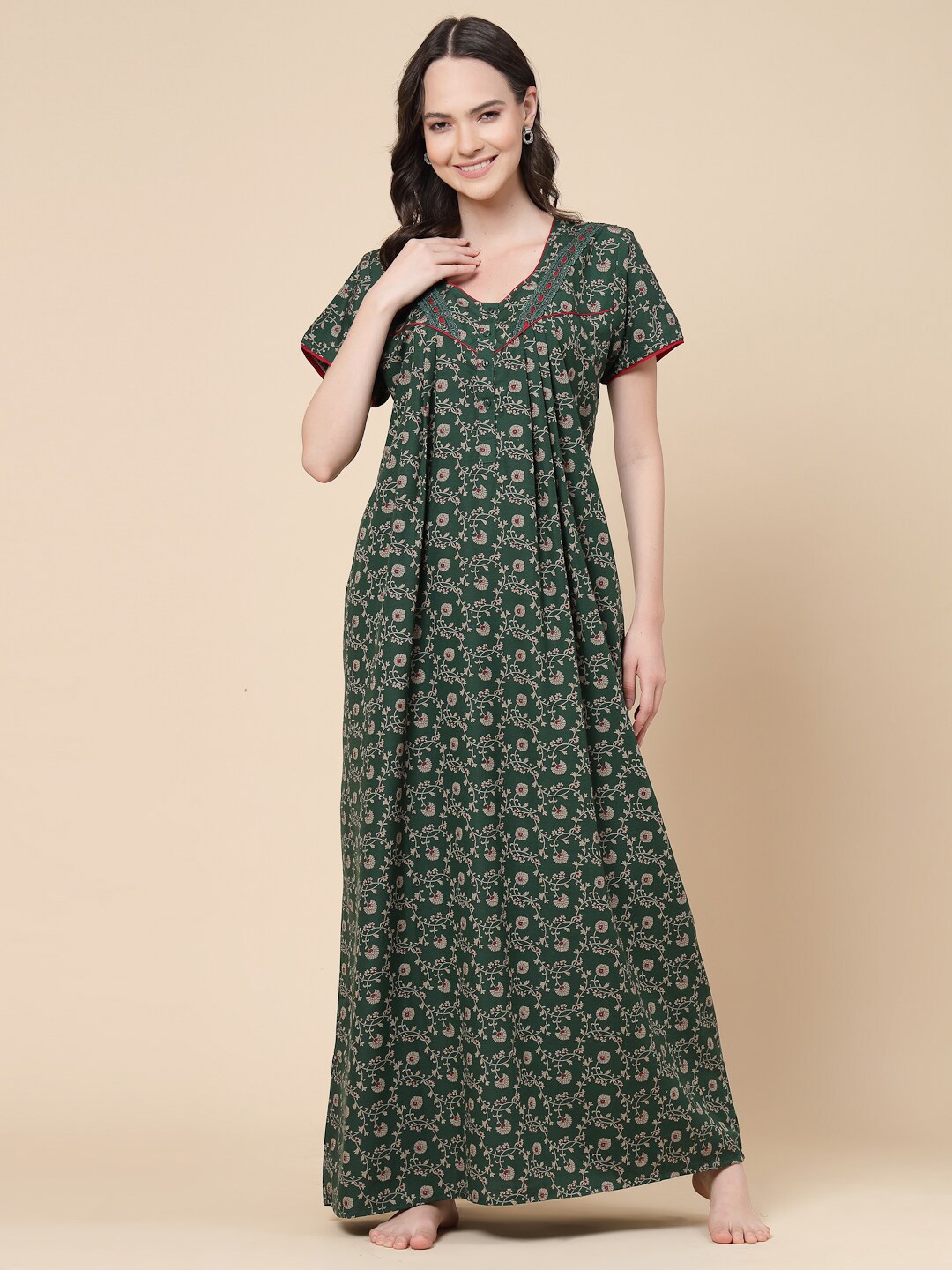 

Sweet Dreams Printed Short Sleeved Maxi Nightdress, Green