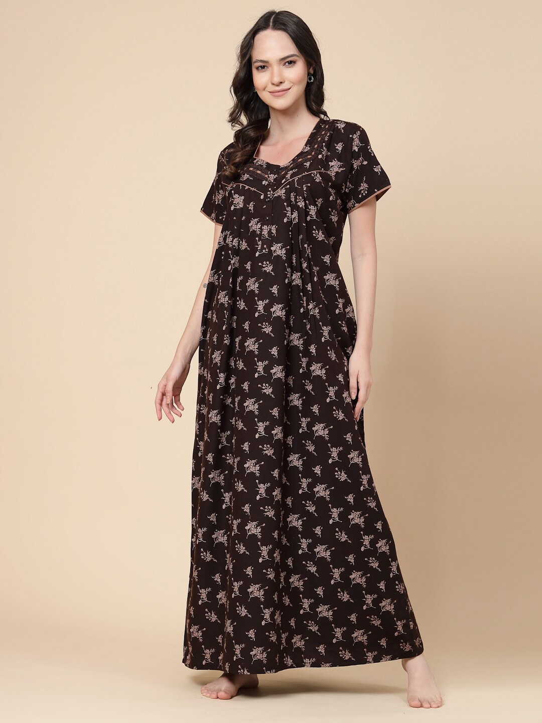 

Sweet Dreams Printed Short Sleeved Maxi Nightdress, Brown