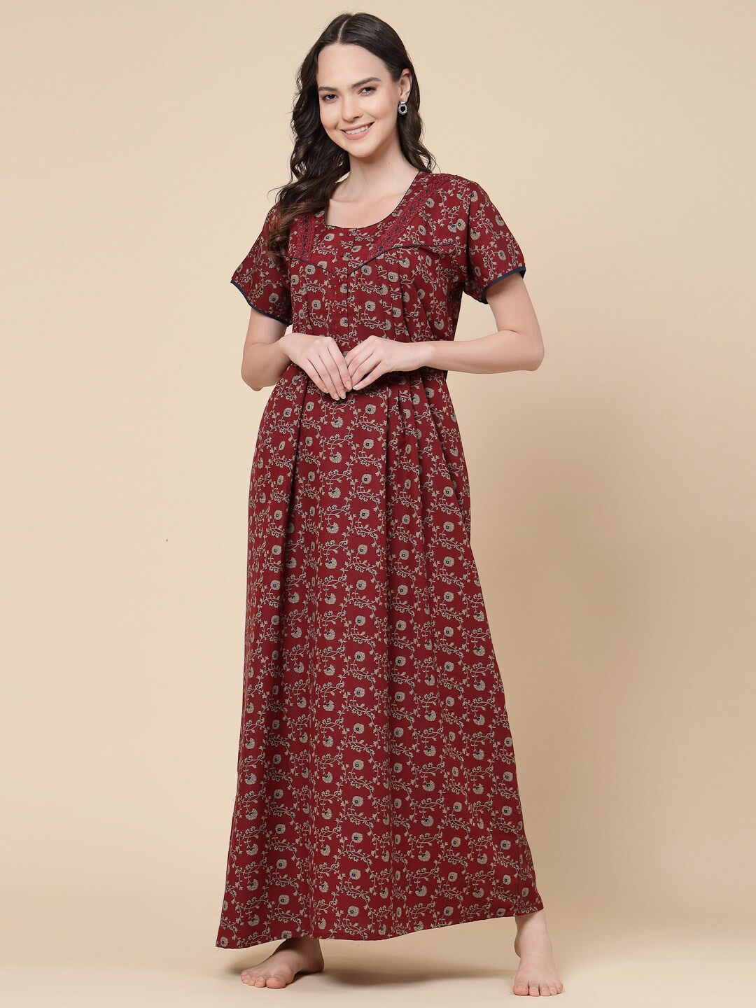 

Sweet Dreams Floral Printed Maxi Nightdress, Maroon